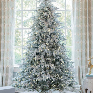 flocked tree with white lights