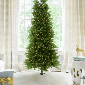 9' King Fraser Fir Slim Artificial Christmas Tree with 900 Dual Color Warm White & Multi-Color LED Lights